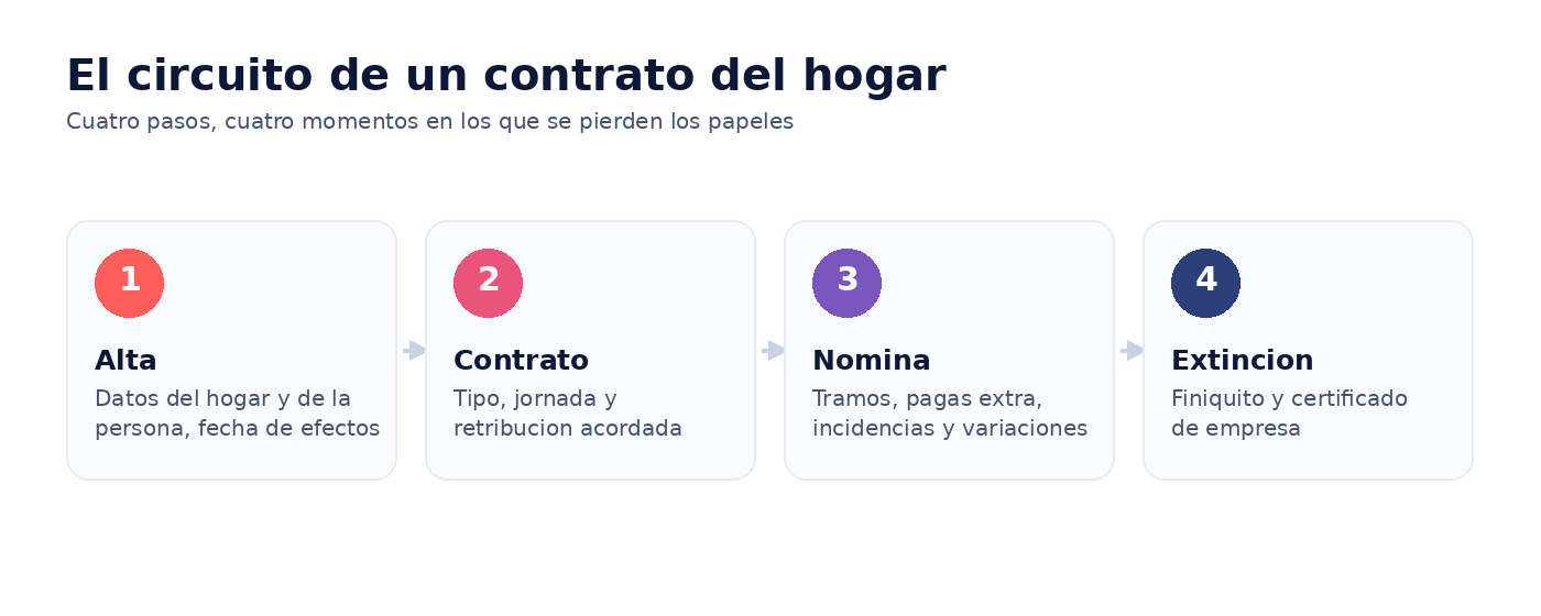 Circuito de gestion laboral del hogar: alta, contrato, nomina y extincion